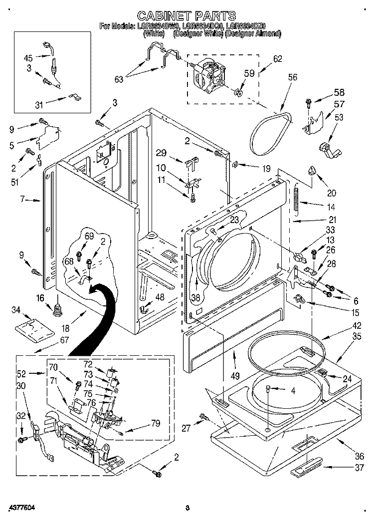 CABINET Diagram and Parts List for LGR6634DZ0  Whirlpool Dryer