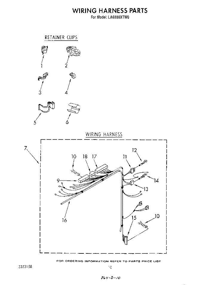 WIRING HARNESS Diagram and Parts List for LA6888XTF0  Whirlpool Washer