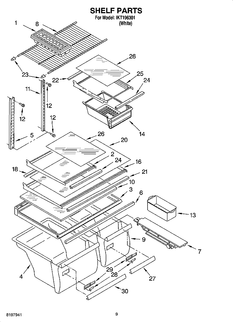 SHELF PARTS, OPTIONAL PARTS Diagram and Parts List for IKT196301  Inglis Refrigerator