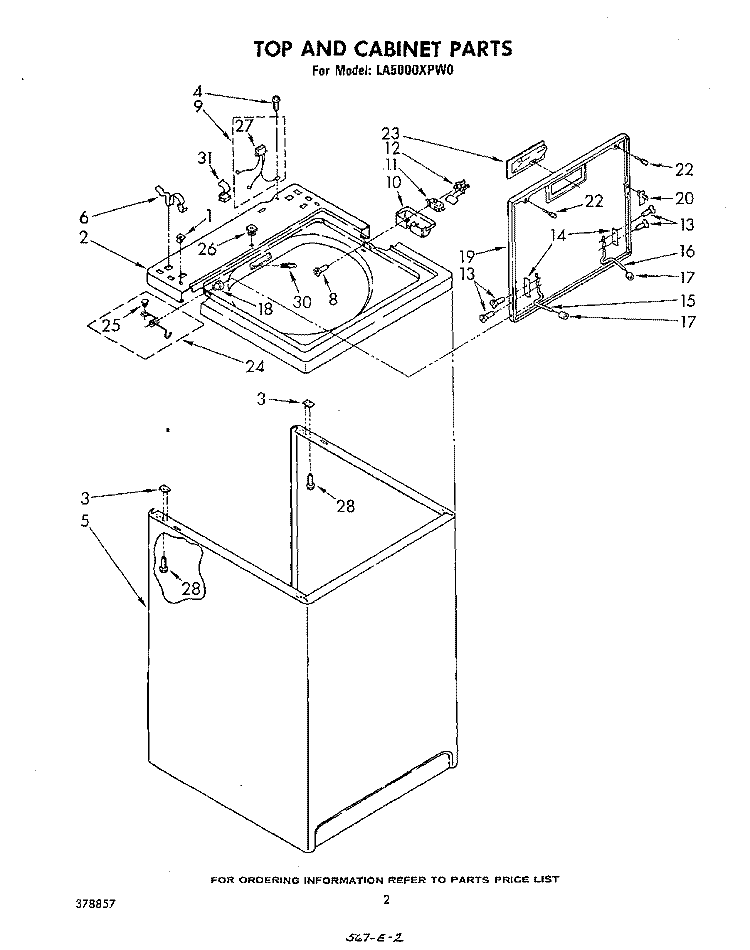 TOP AND CABINET , LITERATURE AND OPTIONAL Diagram and Parts List for LA5000XPW0  Whirlpool Washer