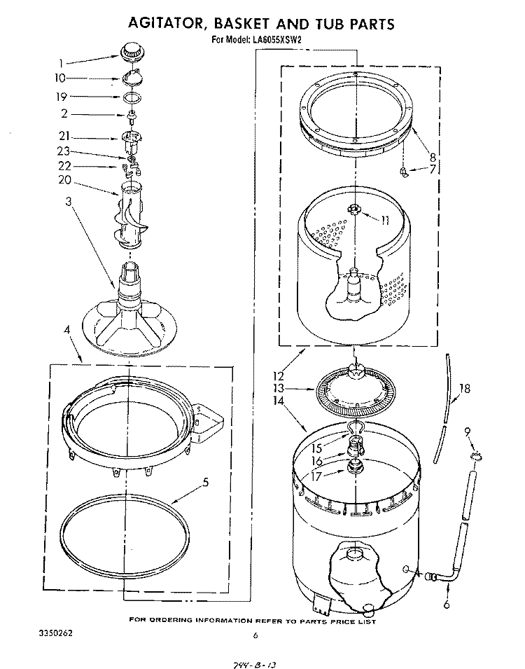 AGITATOR, BASKET AND TUB Diagram and Parts List for LA6055XSW2  Whirlpool Washer