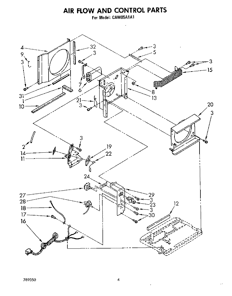 AIR FLOW AND CONTROL Diagram and Parts List for CAW05A1A1  Whirlpool Air Conditioner