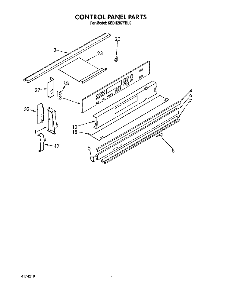 CONTROL PANEL Diagram and Parts List for KEDH207YBL0  KitchenAid Range