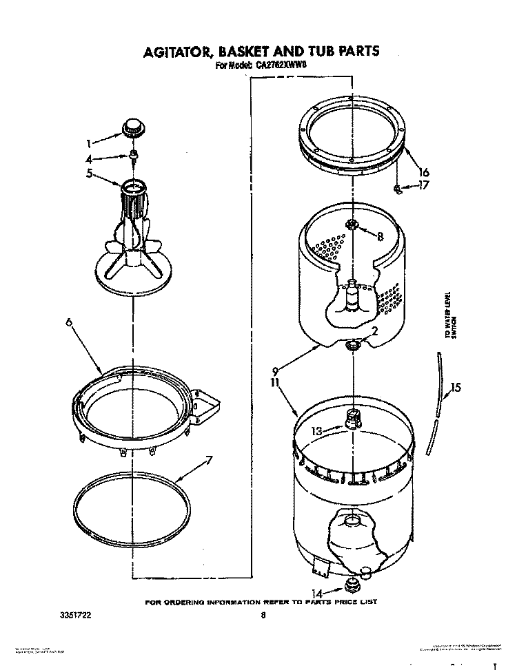 AGITATOR, BASKET AND TUB Diagram and Parts List for CA2762XWG0  Whirlpool Washer