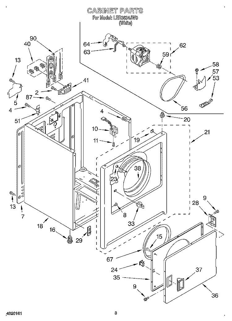SECTION Diagram and Parts List for LER3634JW0  Whirlpool Dryer