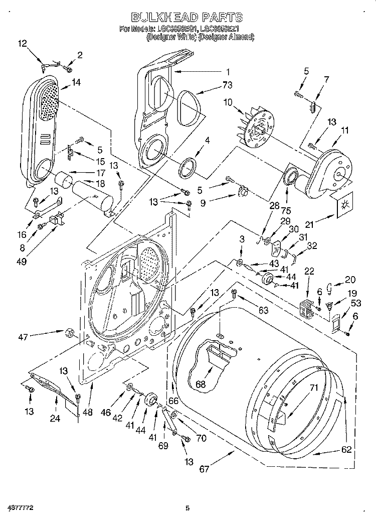 BULKHEAD Diagram and Parts List for LGC8858EQ1  Whirlpool Dryer