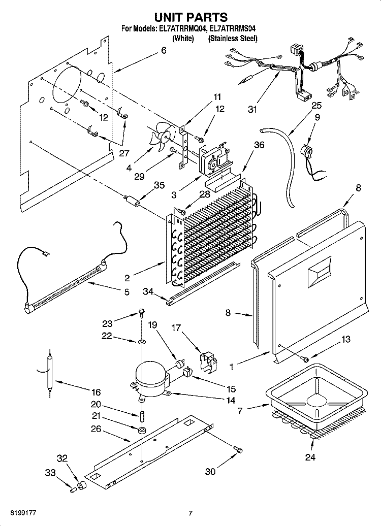 UNIT PARTS, OPTIONAL PARTS (NOT INCLUDED) Diagram and Parts List for EL7ATRRMS04  Whirlpool Refrigerator