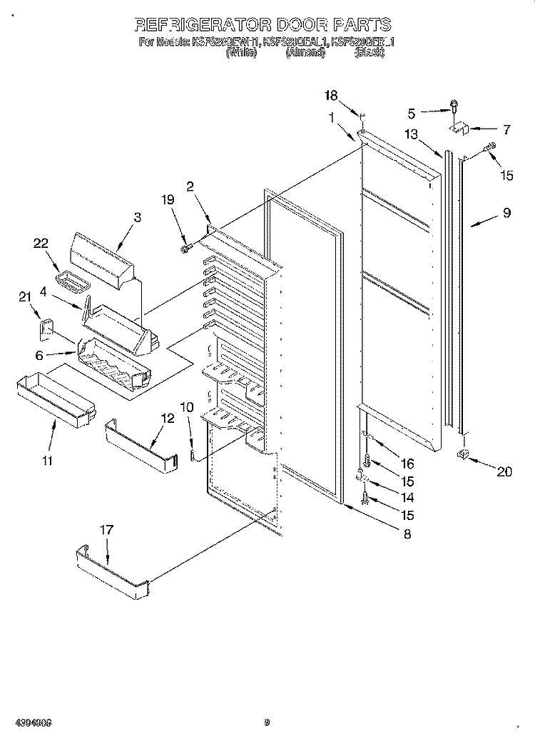 REFRIGERATOR DOOR Diagram and Parts List for KSFS20QEAL1  KitchenAid Refrigerator