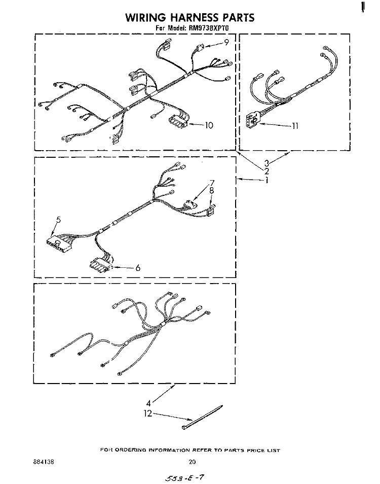 WIRING HARNESS Diagram and Parts List for RM973BXPT0  Whirlpool Microwave Oven Combo