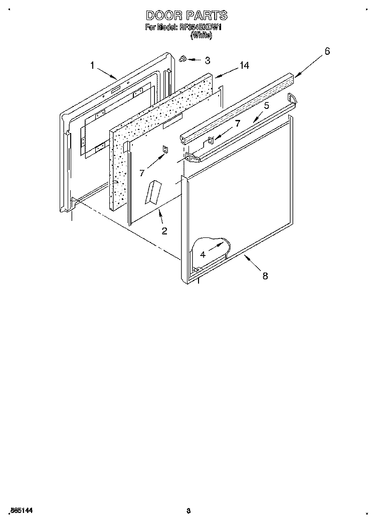 DOOR Diagram and Parts List for RF354BXDW1  Whirlpool Range