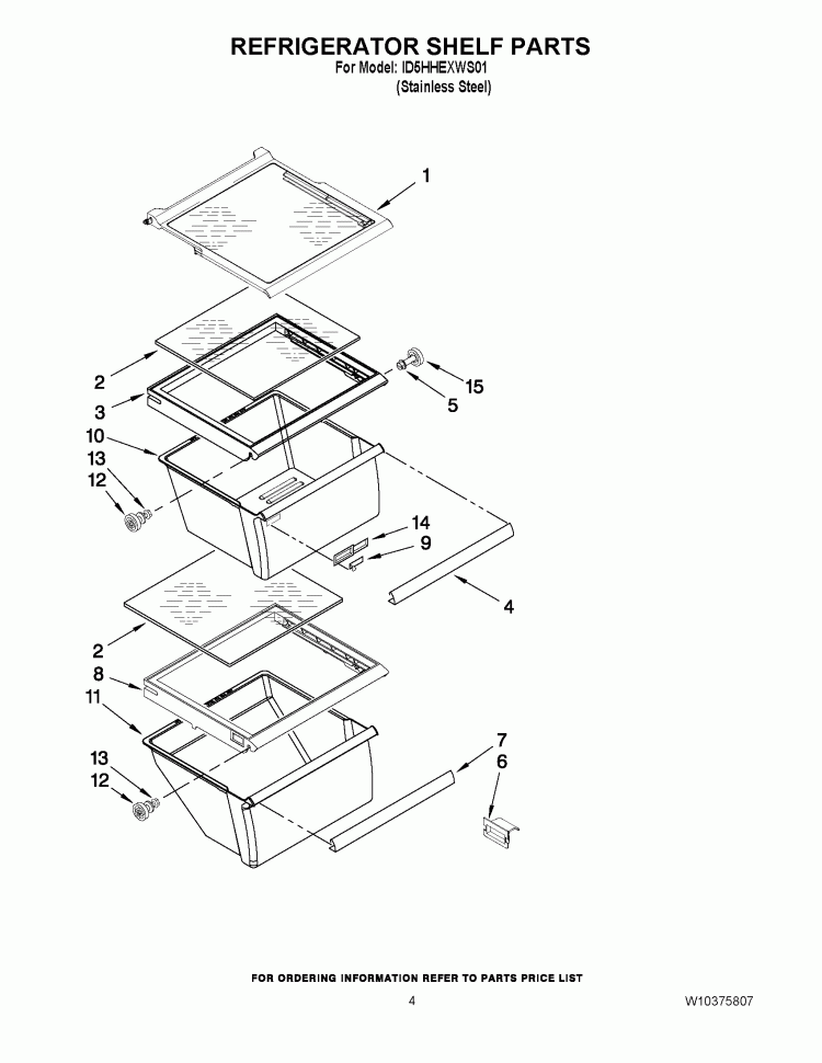 REFRIGERATOR SHELF PARTS Diagram and Parts List for ID5HHEXWS01  Whirlpool Refrigerator