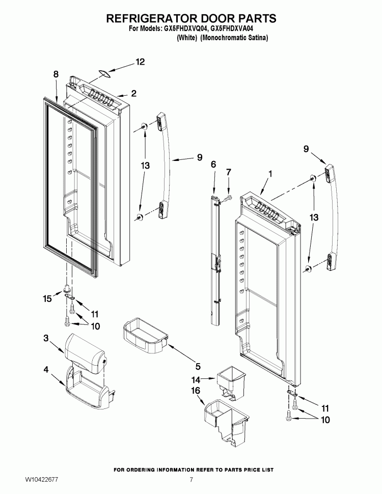 REFRIGERATOR DOOR PARTS Diagram and Parts List for GX5FHDXVQ04  Whirlpool Refrigerator