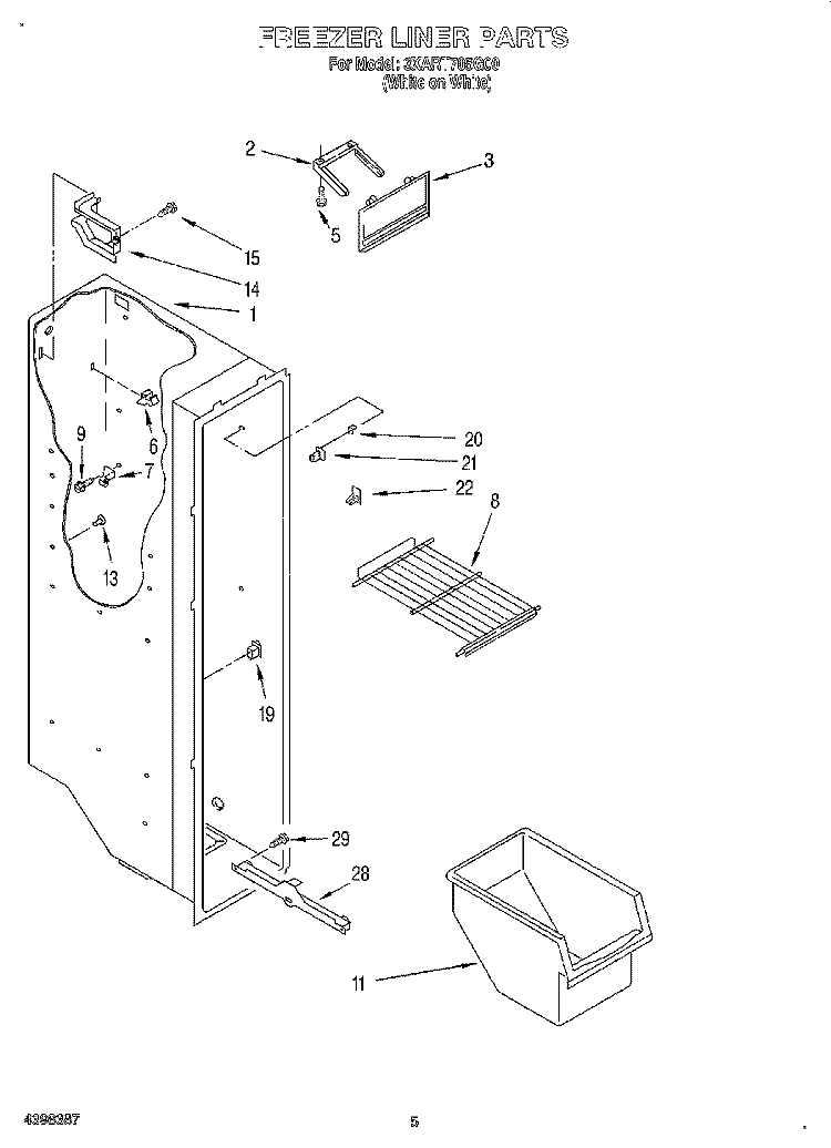 FREEZER LINER Diagram and Parts List for 3XART705G00  Whirlpool Refrigerator
