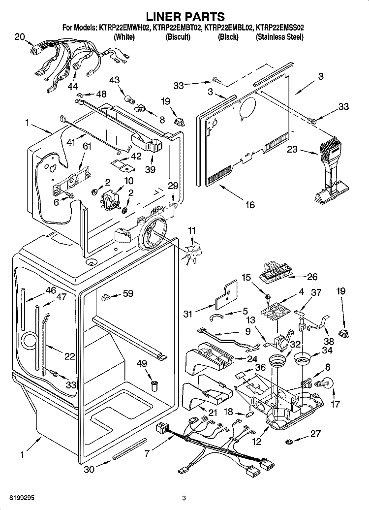 LINER PARTS Diagram and Parts List for KTRP22EMWH02  KitchenAid Refrigerator