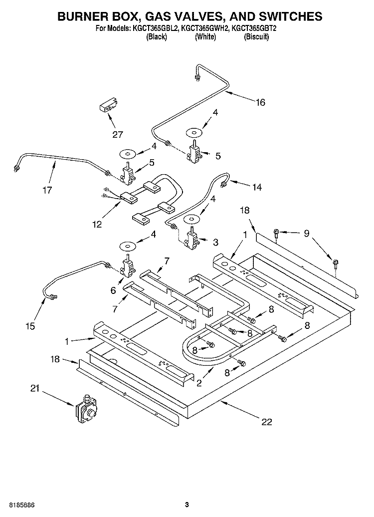 SECTION Diagram and Parts List for KGCT365GBT2  KitchenAid Cooktop