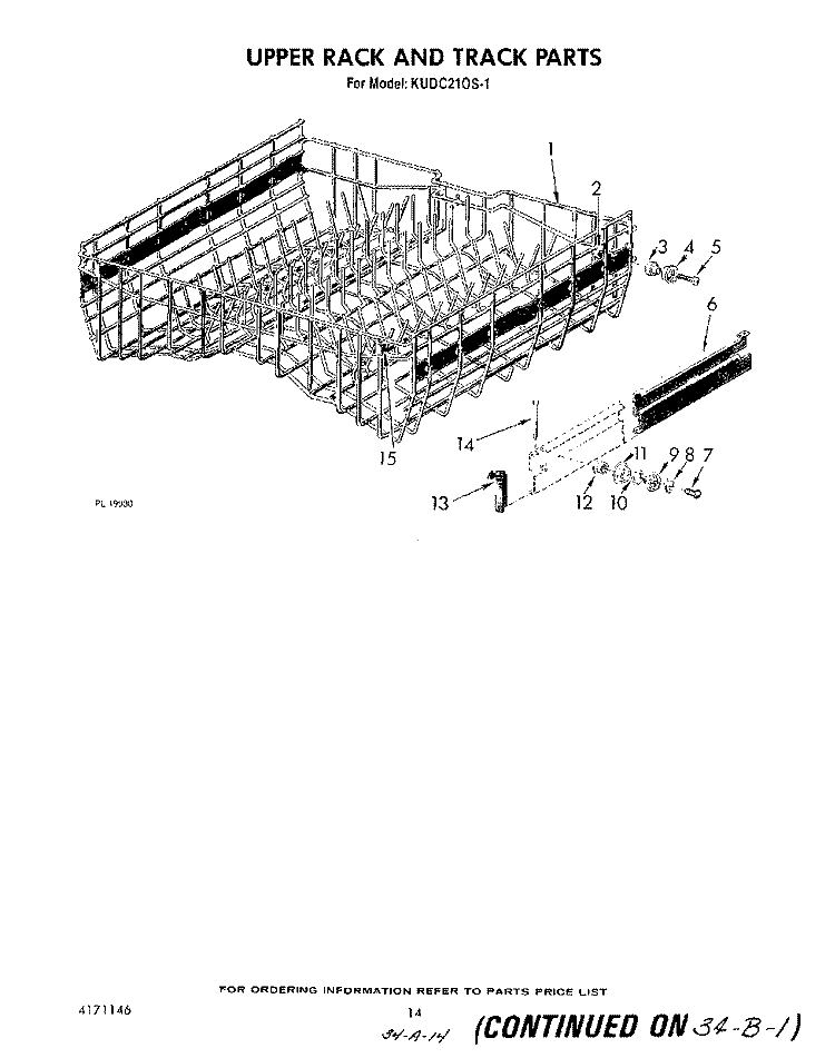 UPPER RACK AND TRACK Diagram and Parts List for KUDC210S1  KitchenAid Dishwasher