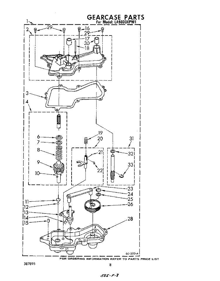 GEARCASE Diagram and Parts List for LA9800XPW1  Whirlpool Washer