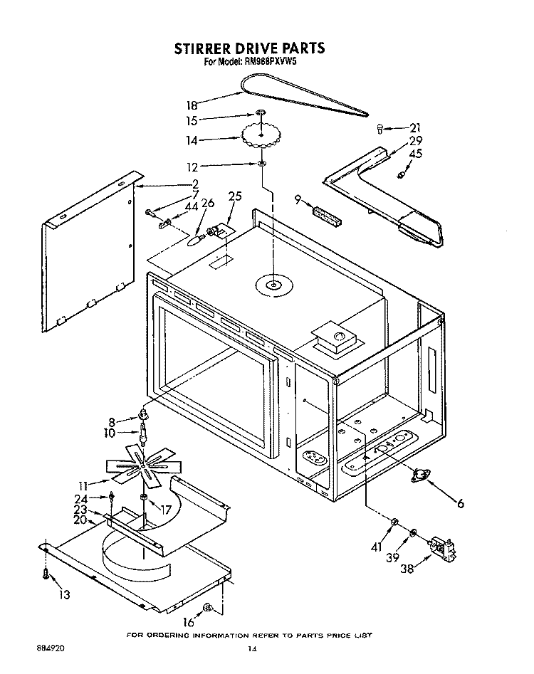STIRRER DRIVE Diagram and Parts List for RM988PXVM5  Whirlpool Microwave Oven Combo
