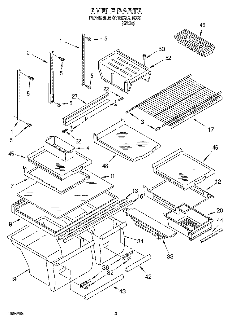 SHELF Diagram and Parts List for GT19DKXHW00  Whirlpool Refrigerator