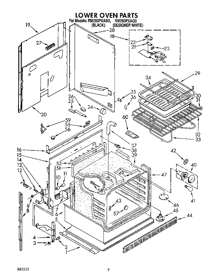 LOWER OVEN Diagram and Parts List for RM280PXAQ0  Whirlpool Wall Oven