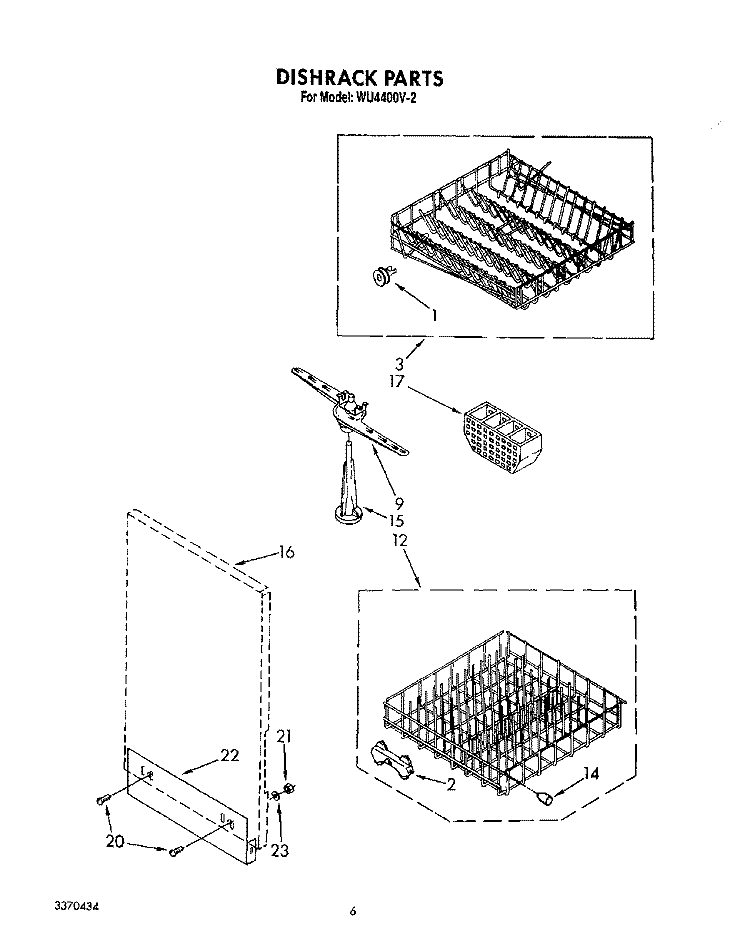 DISHRACK Diagram and Parts List for WU4400V2  Roper Dishwasher