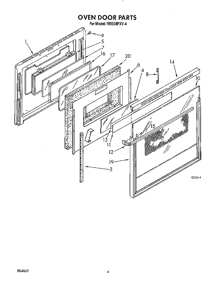 OVEN DOOR Diagram and Parts List for RM288PXV4  Whirlpool Microwave Oven Combo