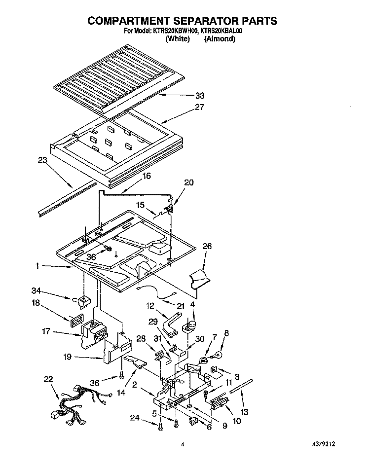 COMPARTMENT SEPARATOR Diagram and Parts List for KTRS20KBWH00  KitchenAid Refrigerator