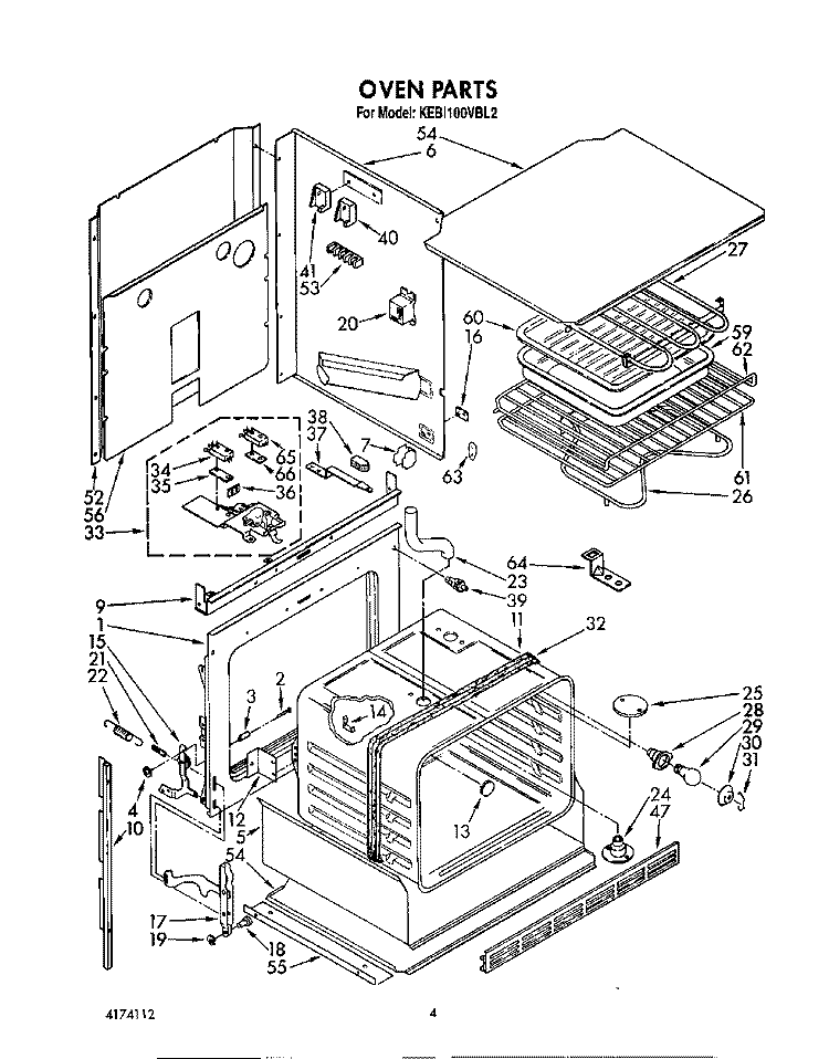 OVEN , LITERATURE Diagram and Parts List for KEBI100VBL2  KitchenAid Wall Oven