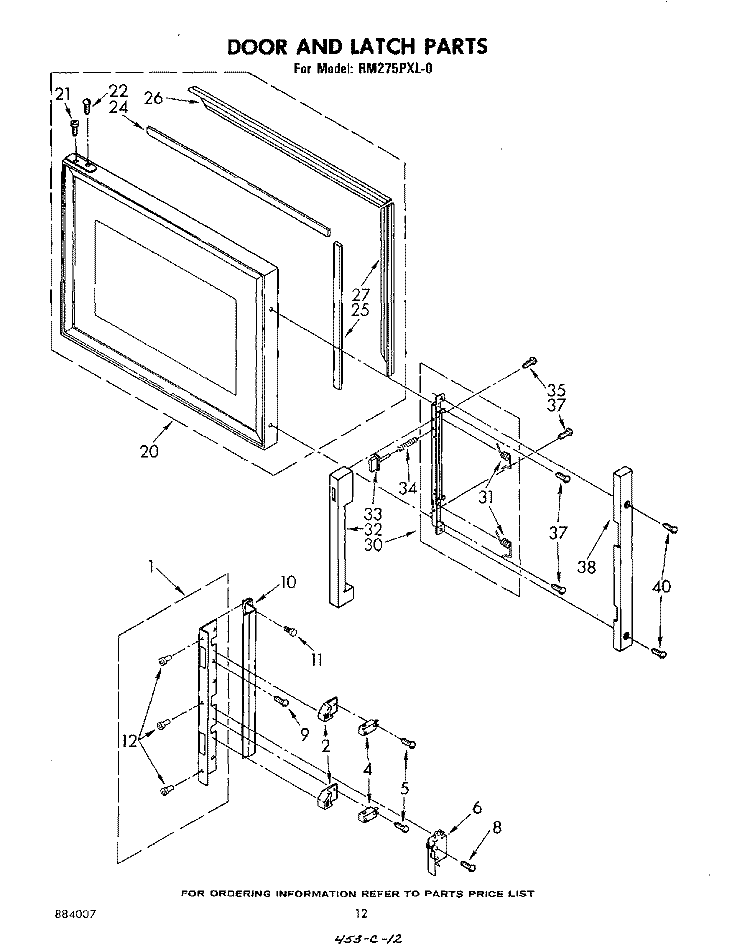 DOOR AND LATCH Diagram and Parts List for RM275PXL0  Whirlpool Microwave Oven Combo