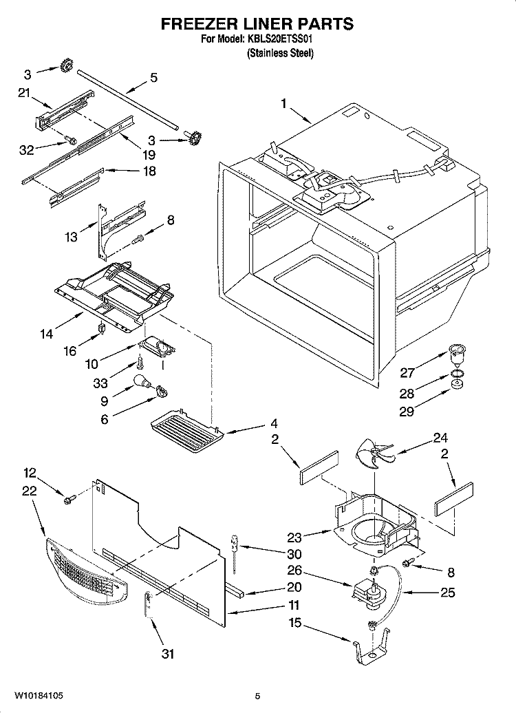 FREEZER LINER PARTS Diagram and Parts List for KBLS20ETSS01  KitchenAid Refrigerator