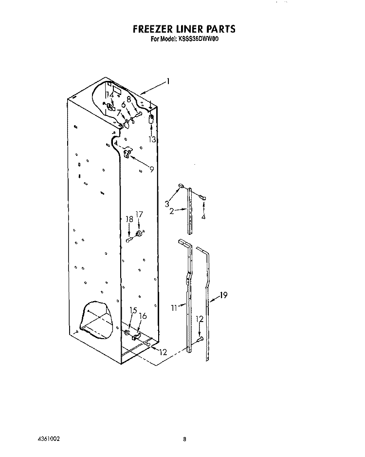 FREEZER LINER Diagram and Parts List for KSSS36DWW00  KitchenAid Refrigerator