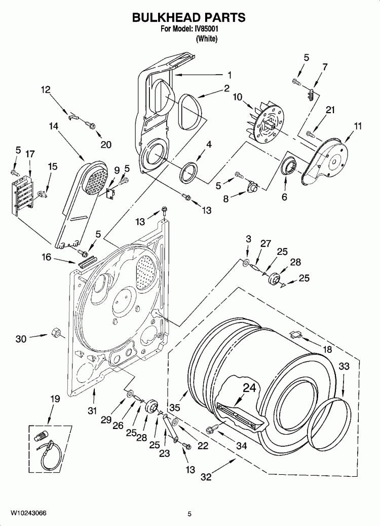BULKHEAD PARTS, OPTIONAL PARTS (NOT INCLUDED) Diagram and Parts List for IV85001  Inglis Dryer