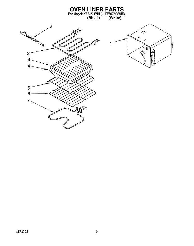 OVEN LINER Diagram and Parts List for KEBI271YBL3  KitchenAid Wall Oven