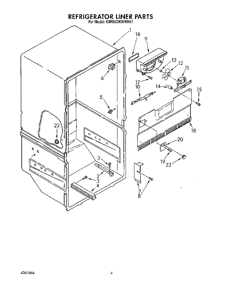 REFRIGERATOR LINER Diagram and Parts List for KBRS22KWWH01  KitchenAid Refrigerator