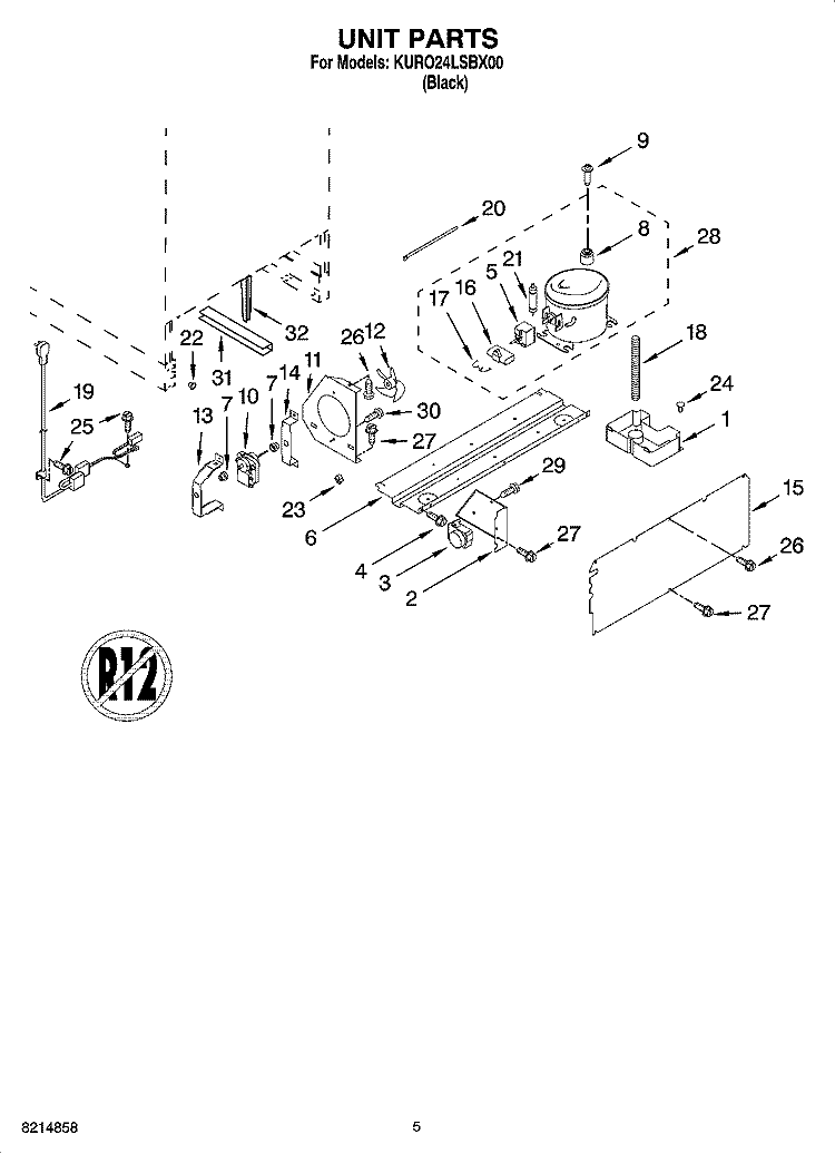 UNIT PARTS Diagram and Parts List for KURO24LSBX00  KitchenAid Refrigerator
