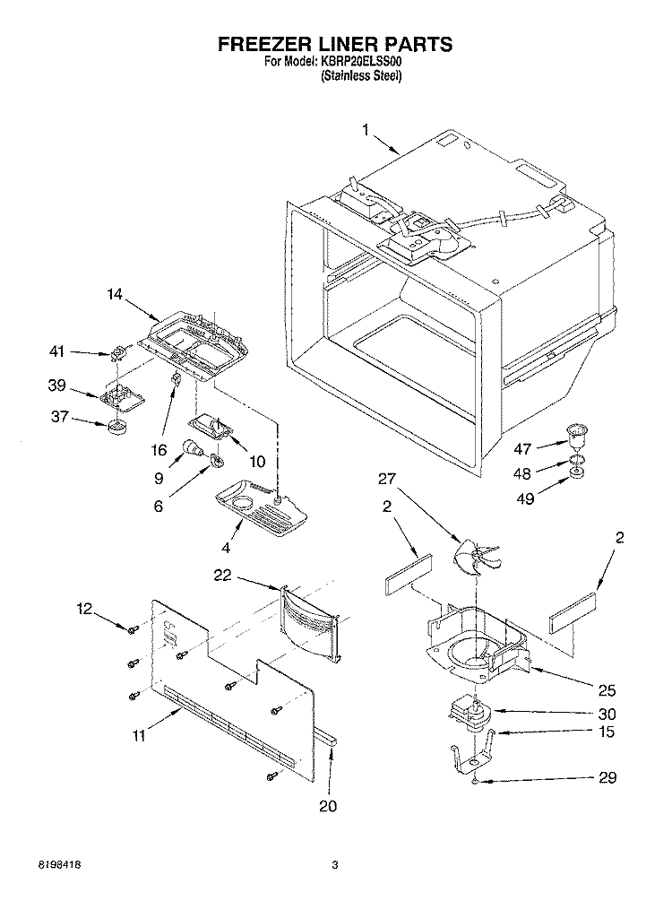 FREEZER LINER PARTS Diagram and Parts List for KBRP20ELSS00  KitchenAid Refrigerator
