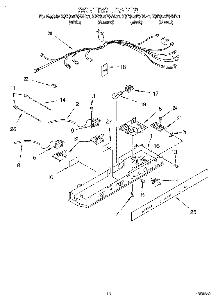 CONTROL Diagram and Parts List for KSRS25FGWH01  KitchenAid Refrigerator
