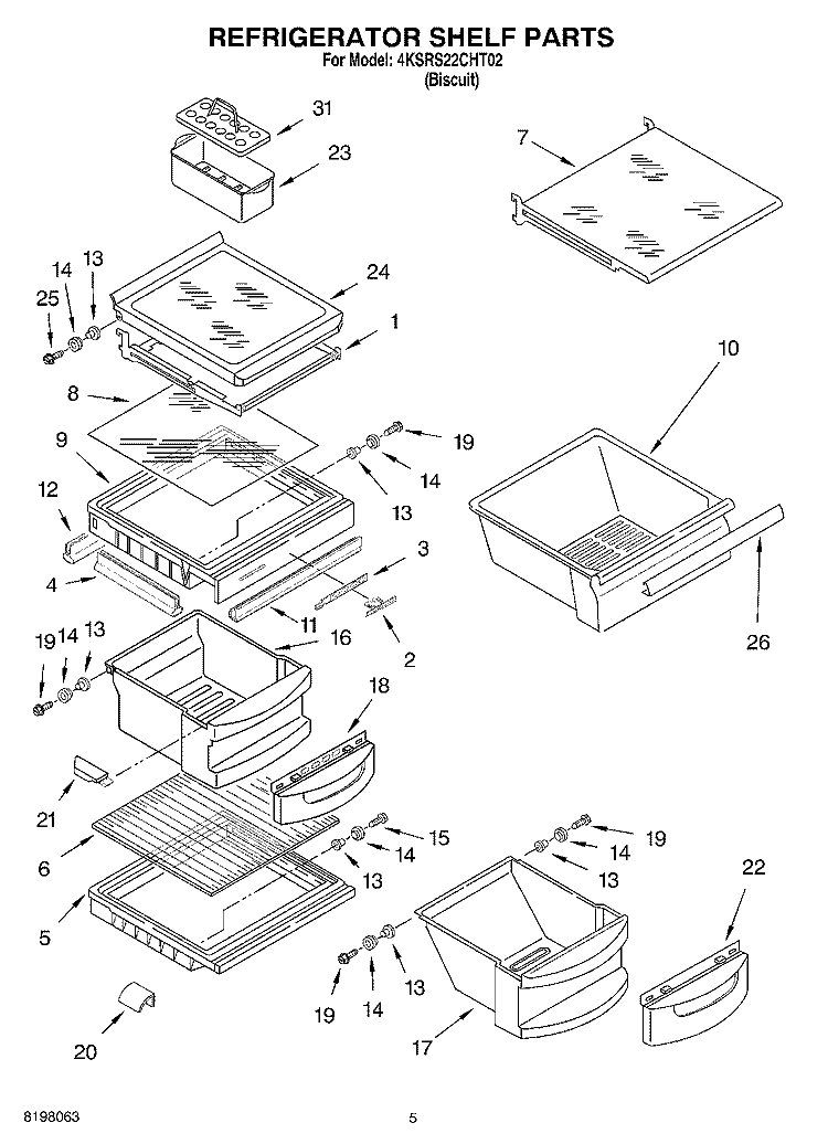 REFRIGERATOR SHELF Diagram and Parts List for 4KSRS22CHT02  KitchenAid Refrigerator