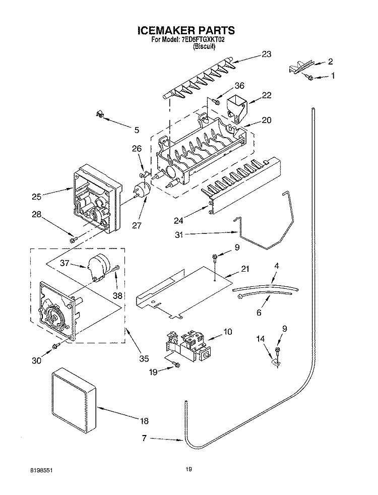 ICEMAKER PARTS, PARTS NOT ILLUSTRATED Diagram and Parts List for 7ED5FTGXKT02  Whirlpool Refrigerator