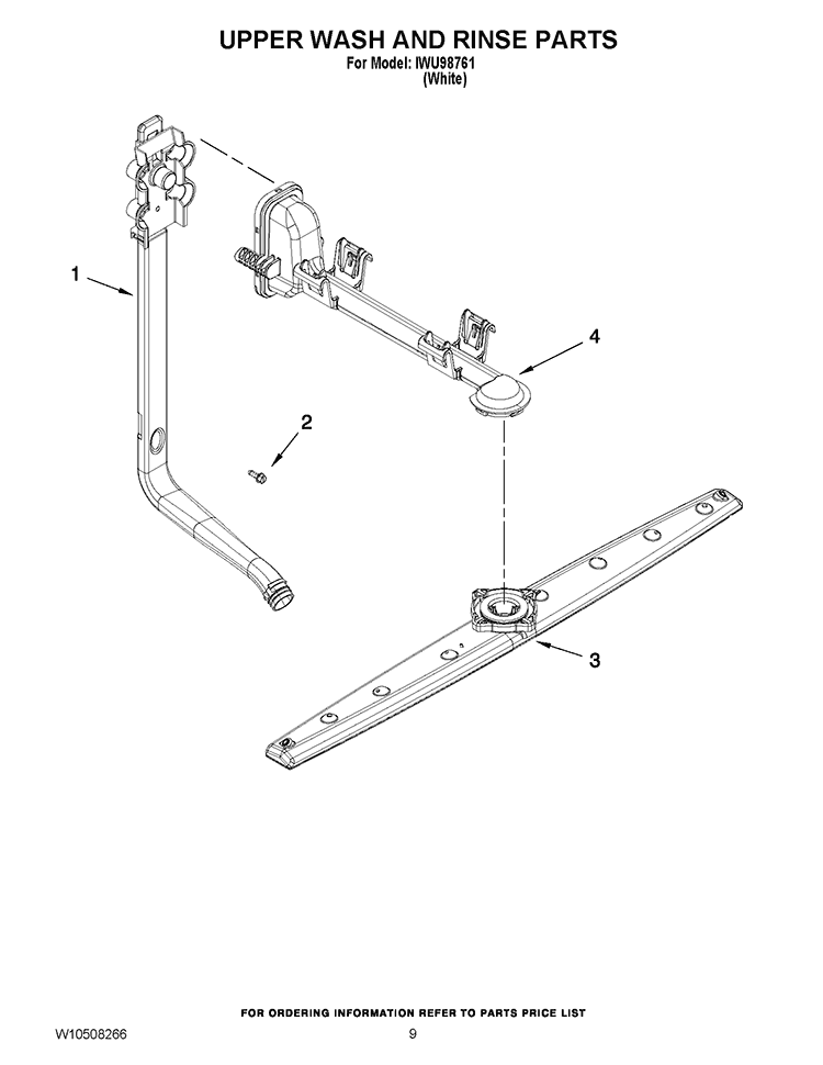UPPER WASH AND RINSE PARTS Diagram and Parts List for IWU98761  Inglis Dishwasher