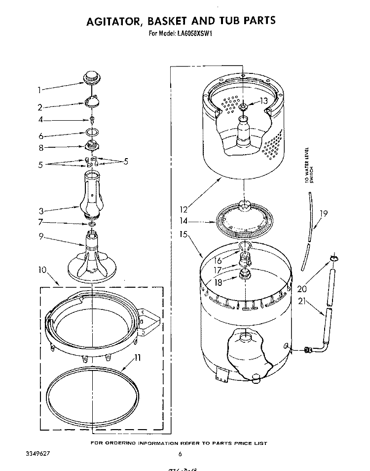 AGITATOR, BASKET AND TUB Diagram and Parts List for LA6058XSW1  Whirlpool Washer