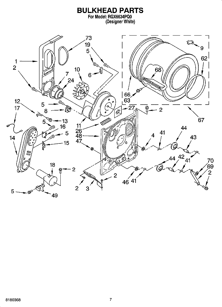 BULKHEAD PARTS Diagram and Parts List for RGX6634PQ0  Roper Dryer