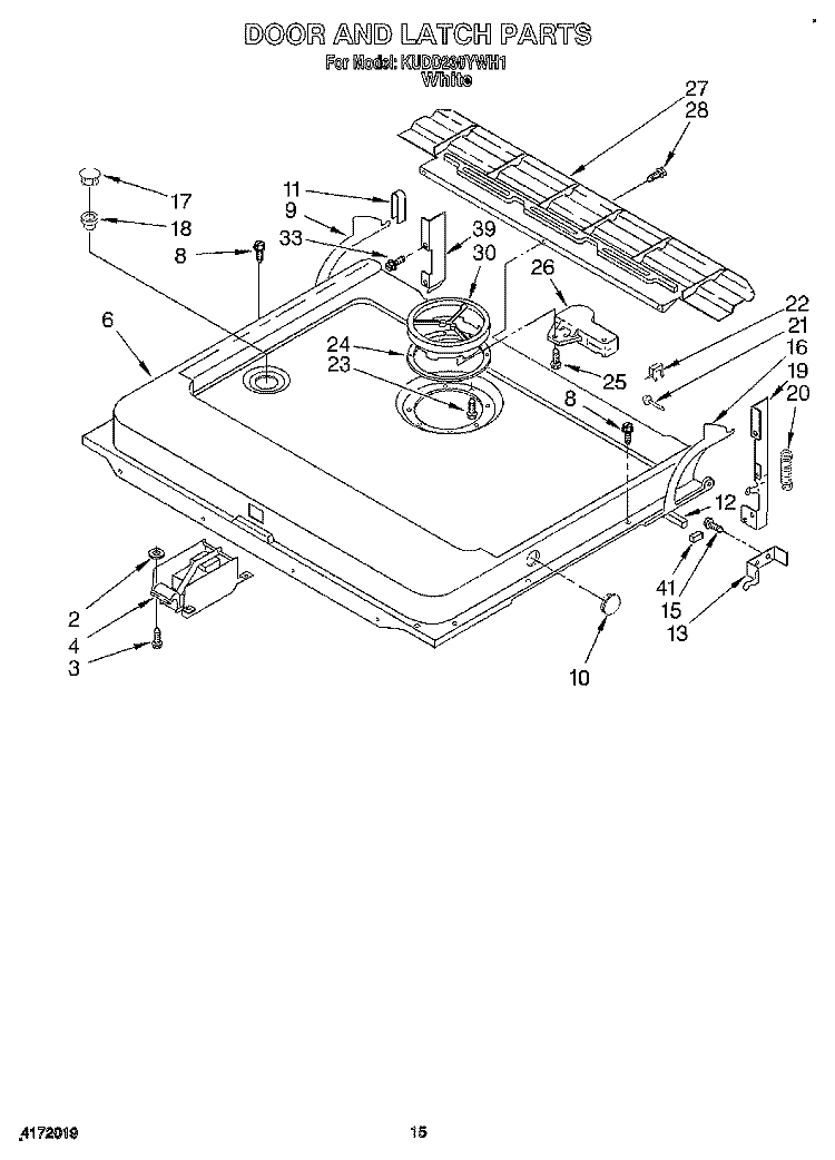 DOOR AND LATCH Diagram and Parts List for KUDD230YWH1  KitchenAid Dishwasher