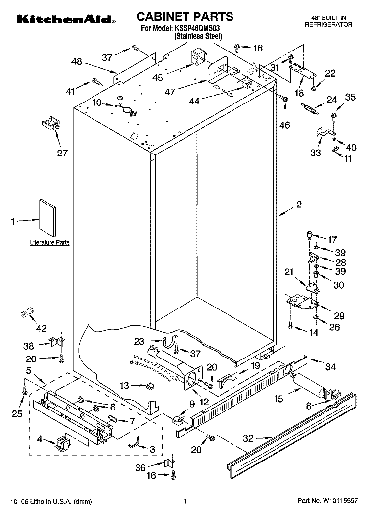 CABINET PARTS Diagram and Parts List for KSSP48QMS03  KitchenAid Refrigerator