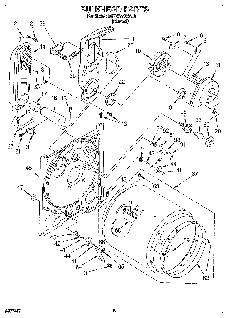 BULKHEAD Diagram and Parts List for KGYW778BAL0  KitchenAid Dryer
