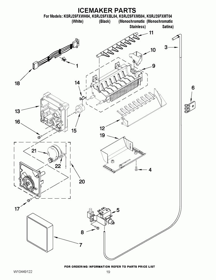 ICEMAKER PARTS Diagram and Parts List for KSRJ25FXBL04  KitchenAid Refrigerator