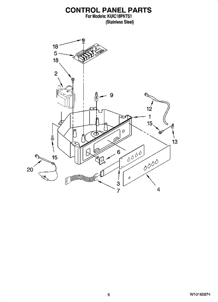 CONTROL PANEL PARTS Diagram and Parts List for KUIC18PNTS1  KitchenAid Ice Maker
