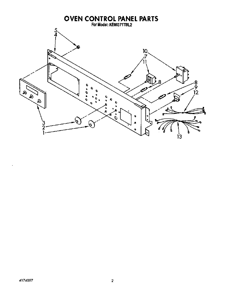 OVEN CONTROL PANEL , LITERATURE Diagram and Parts List for KEMI371TBL2  KitchenAid Microwave Oven Combo