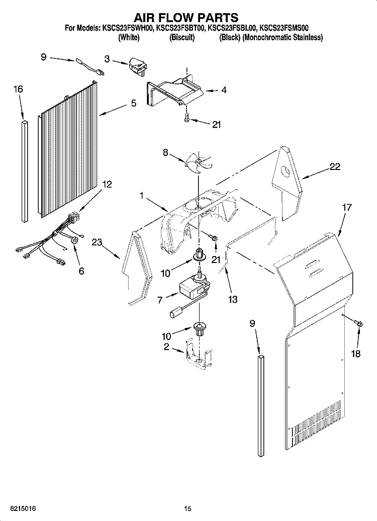 AIR FLOW PARTS Diagram and Parts List for KSCS23FSBL00  KitchenAid Refrigerator