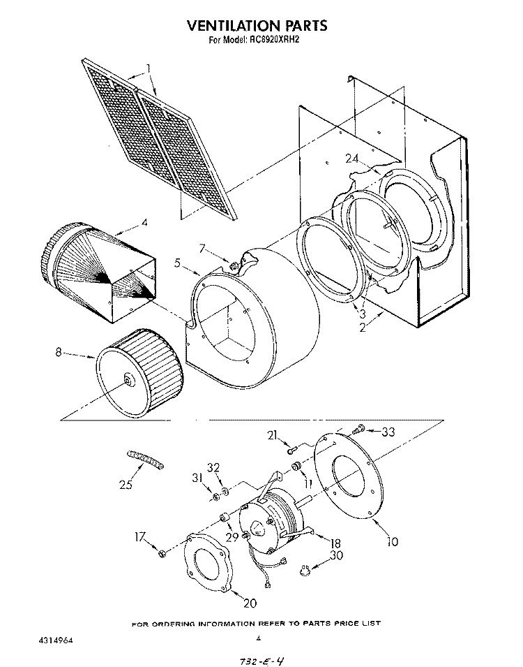 VENTILATION Diagram and Parts List for RC8920XRH2  Whirlpool Cooktop